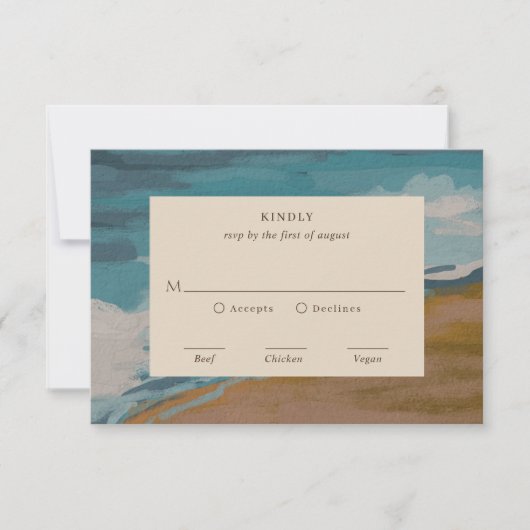 Abstracte kust chique moderne bruiloft RSVP kaartje (Voorkant)