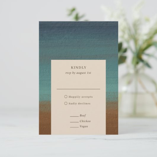 Abstracte kust chique moderne bruiloft RSVP kaartje (Staand voorkant)