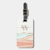 Abstracte kustWaterverf met naam en monogram Bagagelabel (Voorkant verticaal)