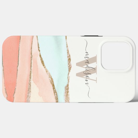 Abstracte kustWaterverf met naam en monogram Case-Mate iPhone Case (Achterkant (horizontaal))