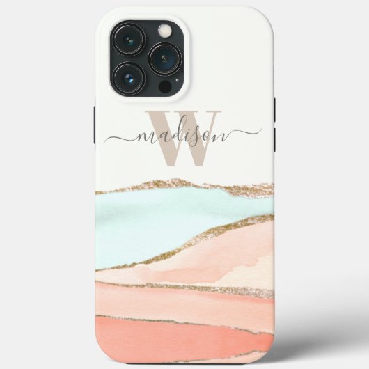Abstracte kustWaterverf met naam en monogram Case-Mate iPhone Case (Achterkant)