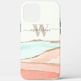Abstracte kustWaterverf met naam en monogram Case-Mate iPhone Case
