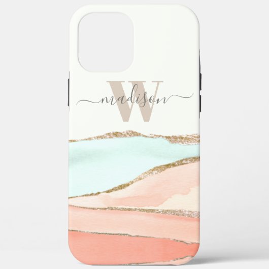 Abstracte kustWaterverf met naam en monogram Case-Mate iPhone Case (Achterkant)