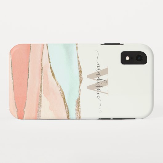 Abstracte kustWaterverf met naam en monogram Case-Mate iPhone Case (Achterkant (horizontaal))