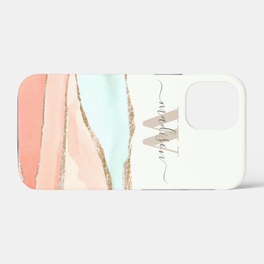 Abstracte kustWaterverf met naam en monogram Case-Mate iPhone Case (Achterkant (horizontaal))