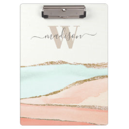Abstracte kustWaterverf met naam en monogram Klembord