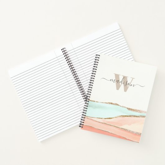 Abstracte kustWaterverf met naam en monogram Notitieboek (Binnen)