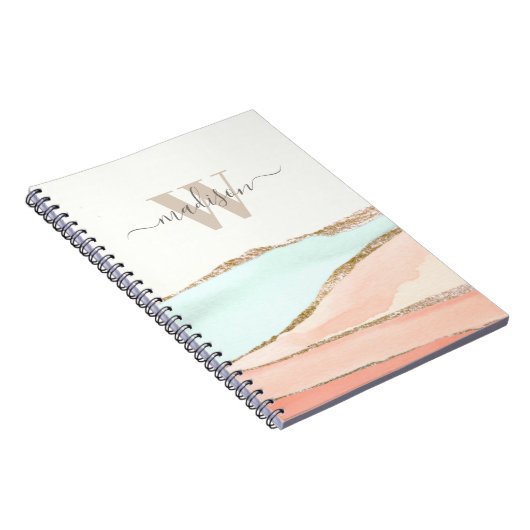 Abstracte kustWaterverf met naam en monogram Notitieboek (Rechterzijde)