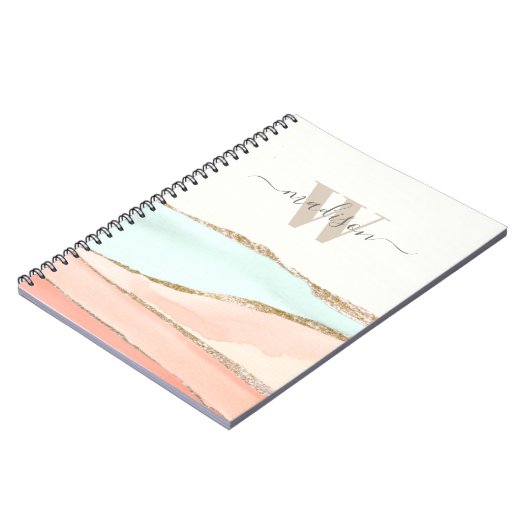 Abstracte kustWaterverf met naam en monogram Notitieboek (Linkerzijde)