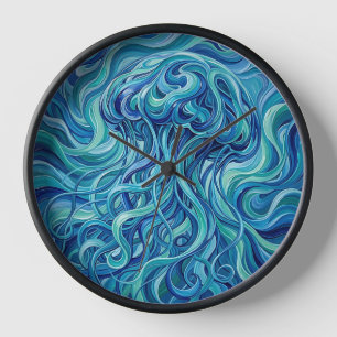 Abstracte kwallen tentakels oceaanblauwe kunstklok