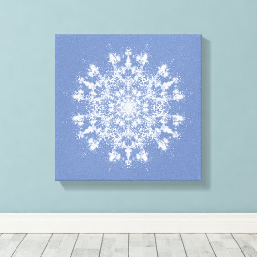 Abstracte Lacy Fractal Snowflake op blauwe achterg Canvas Afdruk (Insitu (Houten vloer))