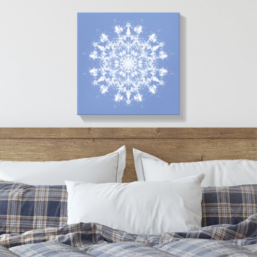 Abstracte Lacy Fractal Snowflake op blauwe achterg Canvas Afdruk (Insitu (Slaapkamer))