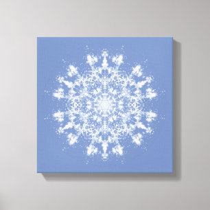 Abstracte Lacy Fractal Snowflake op blauwe achterg Canvas Afdruk
