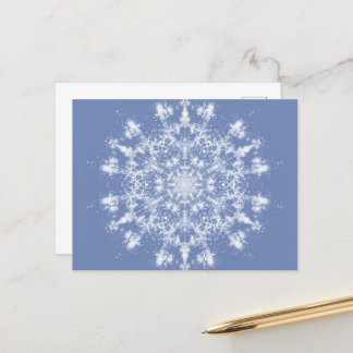 Abstracte Lacy Fractal Snowflake op blauwe achterg Feestdagenkaart