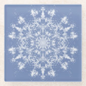 Abstracte Lacy Fractal Snowflake op blauwe achterg Glazen Onderzetter (Voorkant)