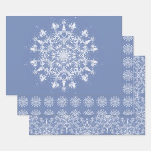 Abstracte Lacy Fractal Snowflake op blauwe achterg Inpakpapier Vel (Set)