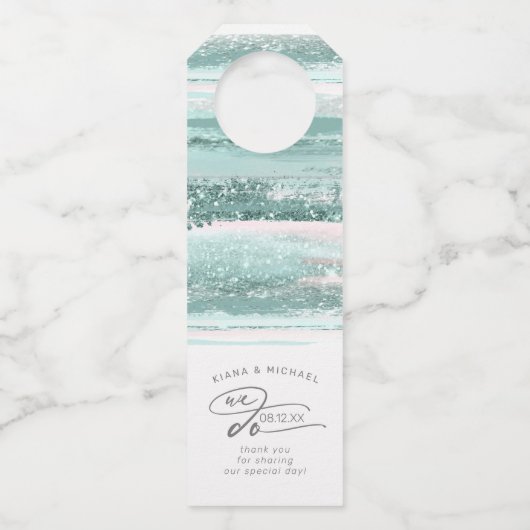 Abstracte lagen verven We maken dank u Blauwgroen  Flessenhanger (Voorkant)