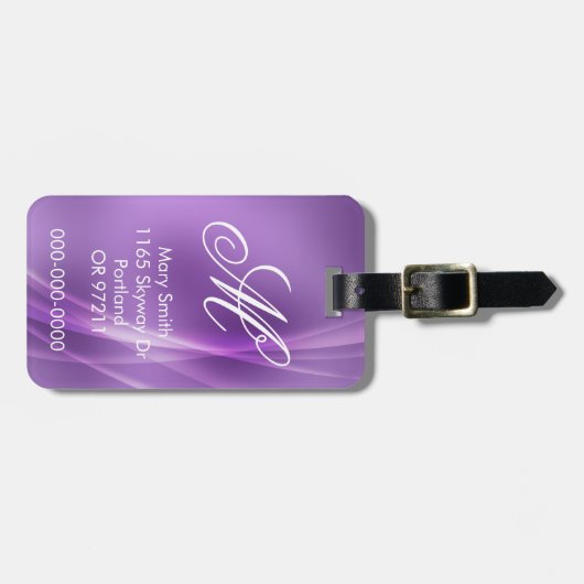 Abstracte lampjes Aangepast monogram Paars Bagagelabel (Voorkant horizontaal)