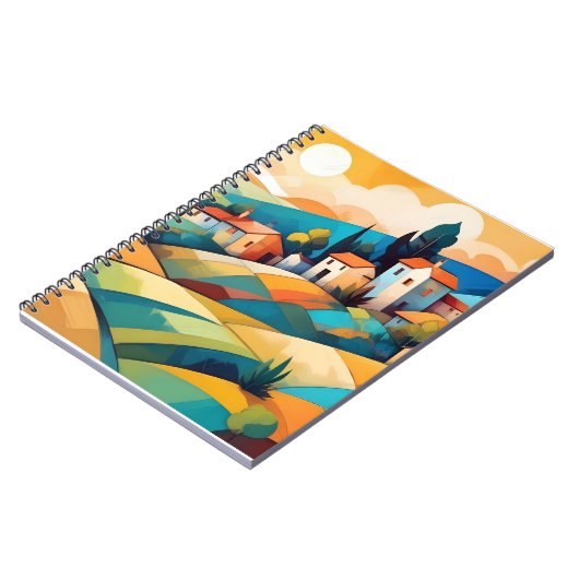 Abstracte Landschap Dorp Campagne Achtergrond Kuns Notitieboek (Linkerzijde)