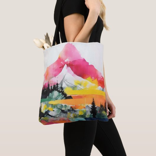 Abstracte Landschap Kleurrijke Collage Tote Bag (Dichtbij)