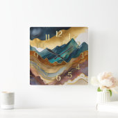 Abstracte landschapschilderkunst Goud Roest Blauw Vierkante Klok (Huis)