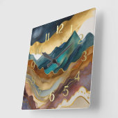 Abstracte landschapschilderkunst Goud Roest Blauw Vierkante Klok (Hoek)