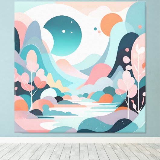 Abstracte landschapskunst canvas afdruk (Insitu (Houten vloer))