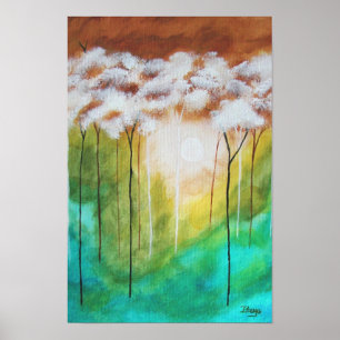Abstracte landschapskunst, Skinny Trees, Blauwgroe Poster