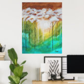 Abstracte landschapskunst, Skinny Trees, Blauwgroe Poster (Thuiskantoor)