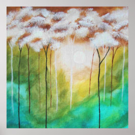 Abstracte landschapskunst, Skinny Trees, Blauwgroe Poster