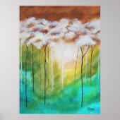 Abstracte landschapskunst, slanke bomen, turquoise poster (Voorkant)