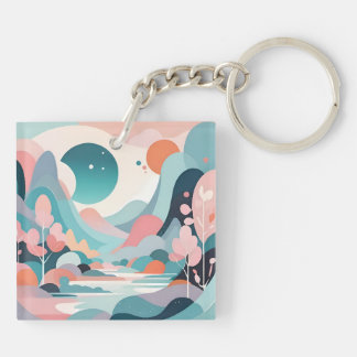 Abstracte landschapskunst sleutelhanger