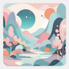 Abstracte landschapskunst vierkante sticker