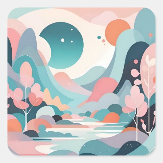Abstracte landschapskunst vierkante sticker (Voorkant)