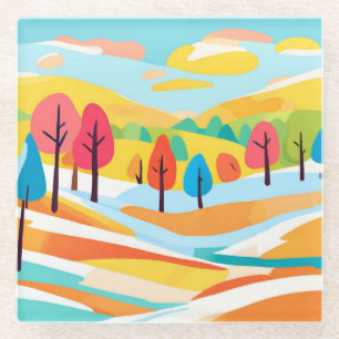 Abstracte Landschapsminimalistische stijl Glazen Onderzetter