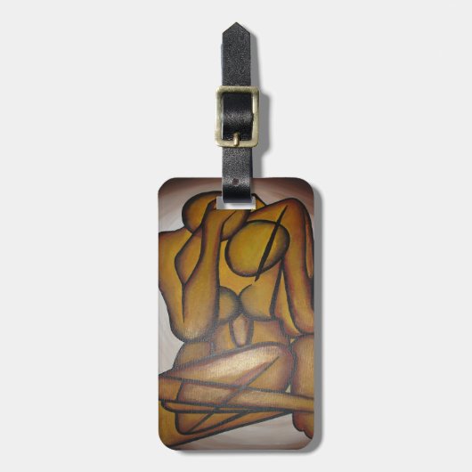 Abstracte langwerpige hedendaagse kunst in ochre e bagagelabel (Voorkant verticaal)