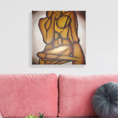 Abstracte langwerpige hedendaagse kunst in ochre e canvas afdruk (Insitu (Woonkamer))