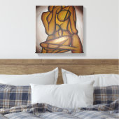 Abstracte langwerpige hedendaagse kunst in ochre e canvas afdruk (Insitu (Slaapkamer))