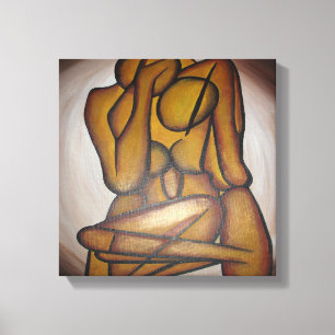 Abstracte langwerpige hedendaagse kunst in ochre e canvas afdruk