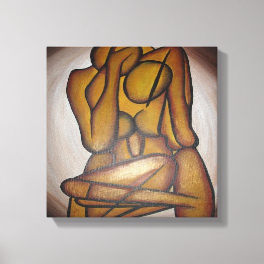Abstracte langwerpige hedendaagse kunst in ochre e canvas afdruk (Voorkant)