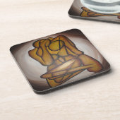 Abstracte langwerpige hedendaagse kunst in ochre e drankjes onderzetter (Linkerzijde)