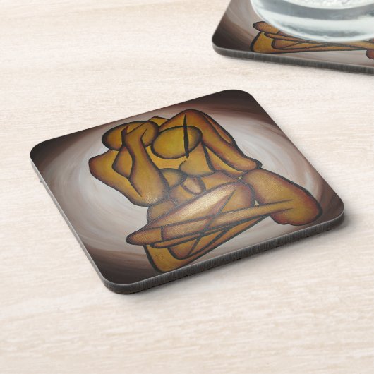 Abstracte langwerpige hedendaagse kunst in ochre e drankjes onderzetter (Linkerzijde)