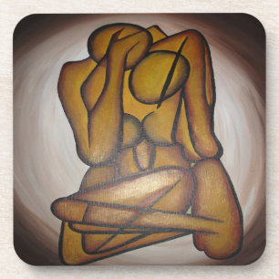 Abstracte langwerpige hedendaagse kunst in ochre e drankjes onderzetter
