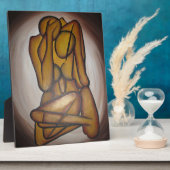 Abstracte langwerpige hedendaagse kunst in ochre e fotoplaat (Zijkant)