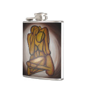 Abstracte langwerpige hedendaagse kunst in ochre e heupfles (Links)