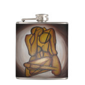 Abstracte langwerpige hedendaagse kunst in ochre e heupfles (Voorkant)