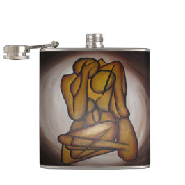 Abstracte langwerpige hedendaagse kunst in ochre e heupfles