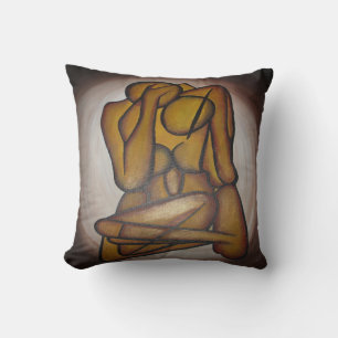 Abstracte langwerpige hedendaagse kunst in ochre e kussen
