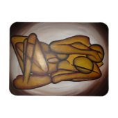 Abstracte langwerpige hedendaagse kunst in ochre e magneet (Horizontaal)