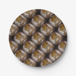 Abstracte langwerpige hedendaagse kunst in ochre e papieren bordje